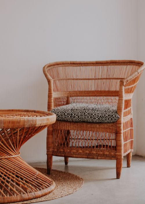 rattan and cane furniture side by side